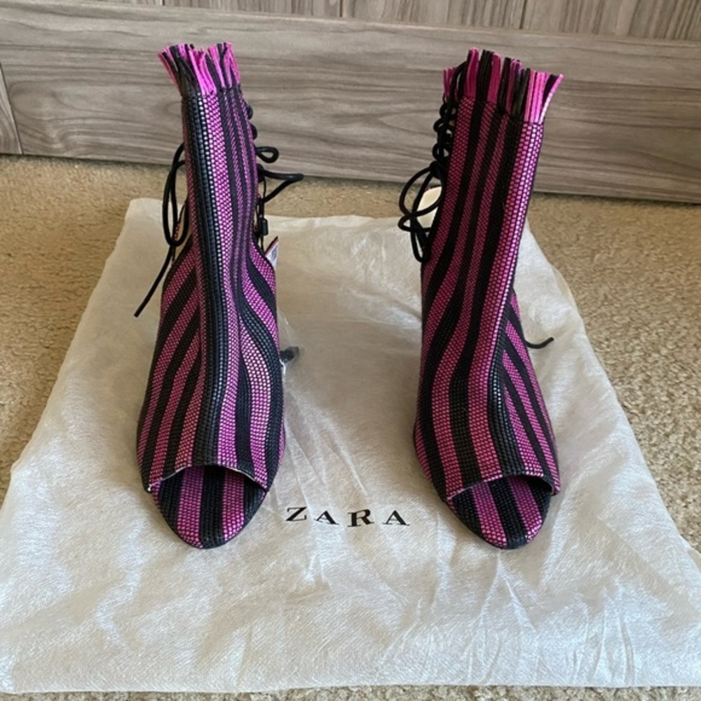 Zara Pink and Black Mesh Peep Toe Open Heel